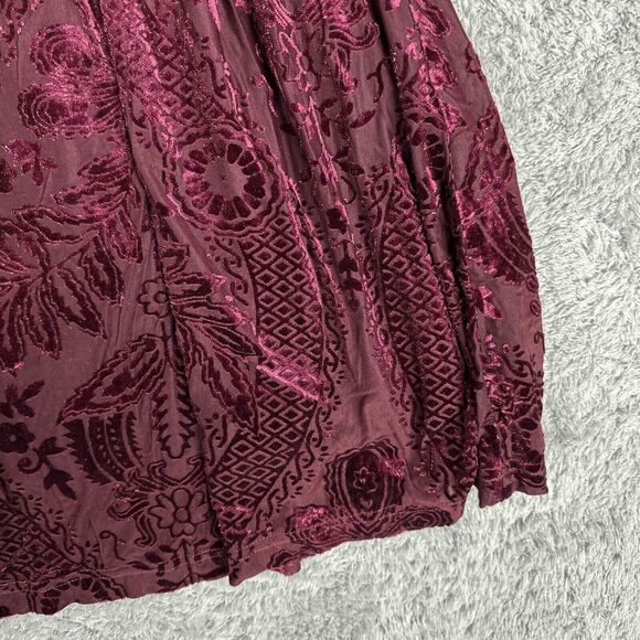 Easel Women's Witchy Romantic Velvet Burnout Empire Dress S Maroon Dark - Picture 8 of 16